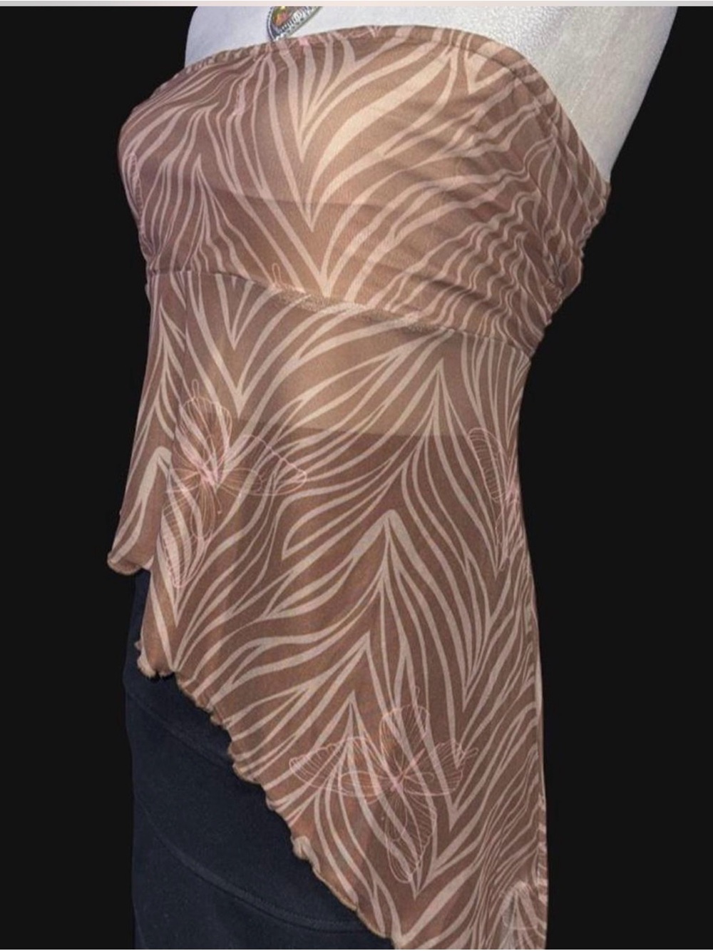 Asymmetric Strapless Sheer Camisole in Light Brown Zebra Print